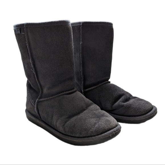 Minnetonka Suede Sheepskin & Wool Olympia Short Boots Gray 8 - Picture 1 of 13